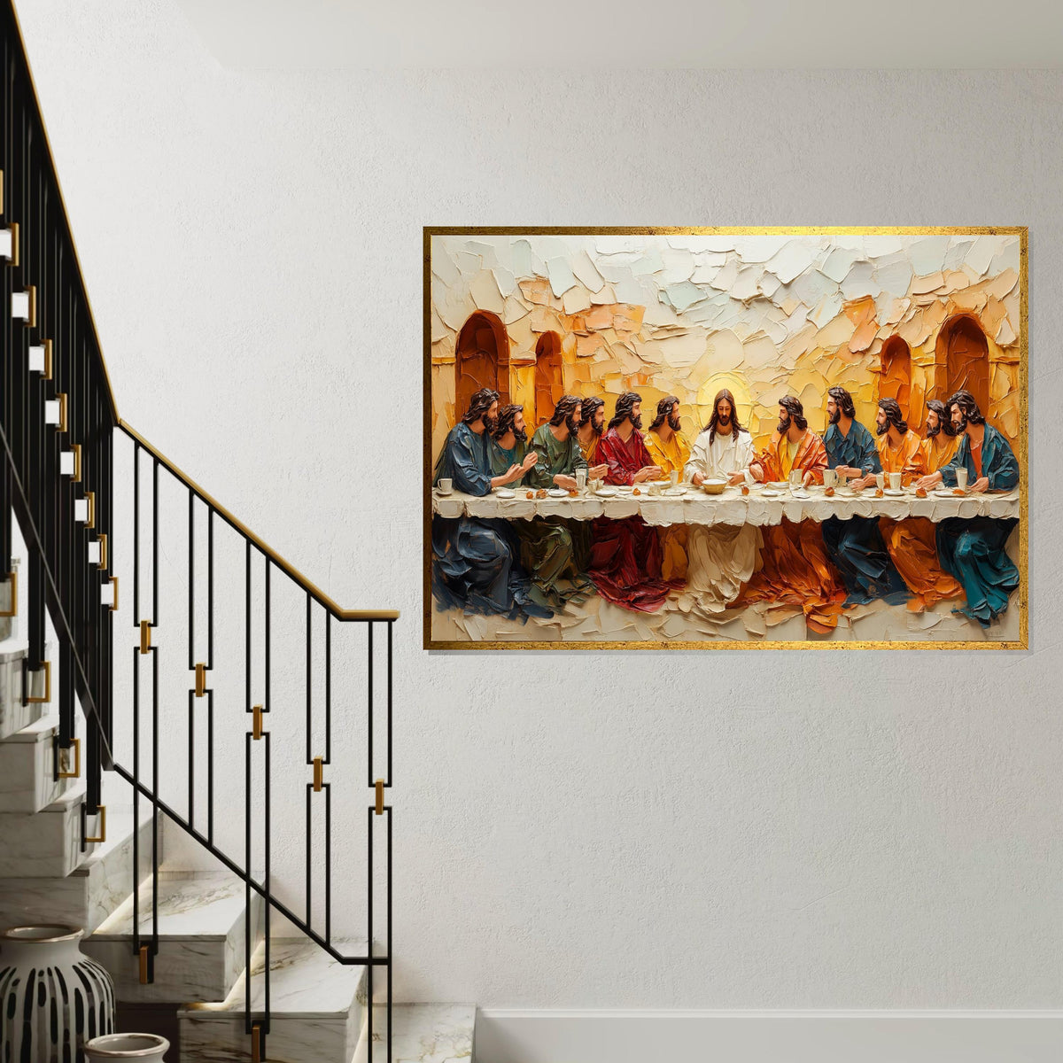 Last Supper Canvas Art, Religious Wall Art, Jesus and Apostles Print, Textured Wall Art Canvas, Ready to Hang, Spiritual Decor