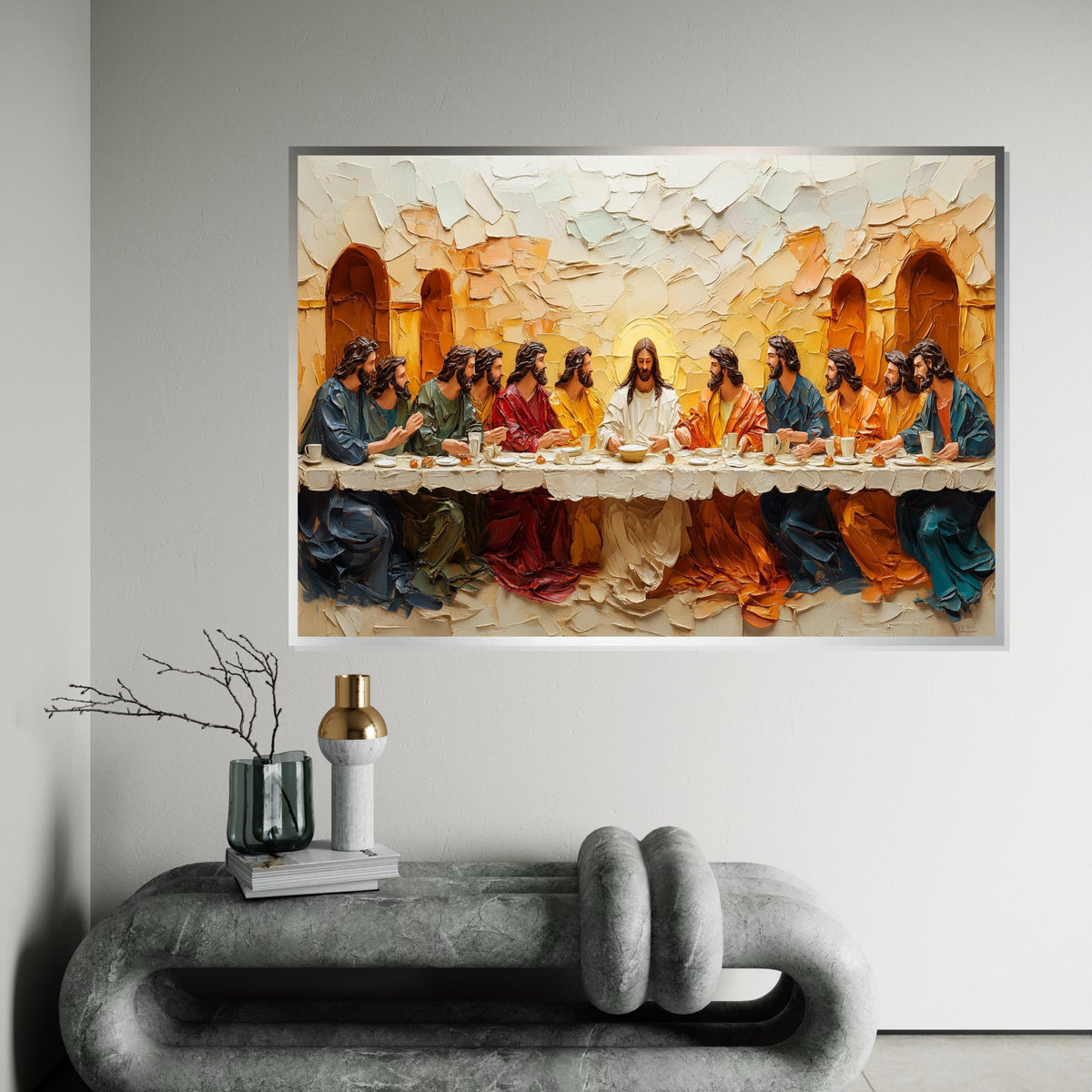 Last Supper Canvas Art, Religious Wall Art, Jesus and Apostles Print, Textured Wall Art Canvas, Ready to Hang, Spiritual Decor
