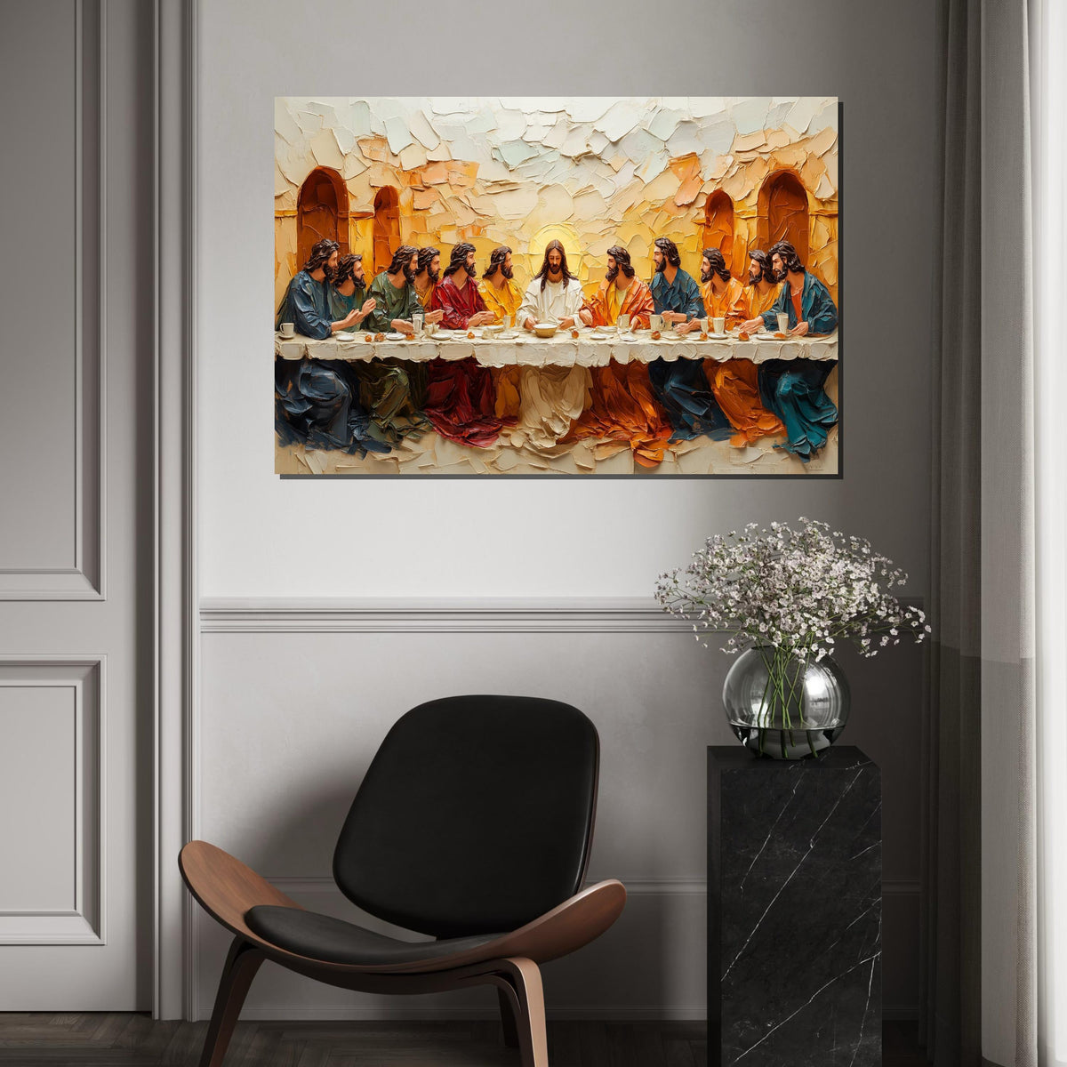 Last Supper Canvas Art, Religious Wall Art, Jesus and Apostles Print, Textured Wall Art Canvas, Ready to Hang, Spiritual Decor