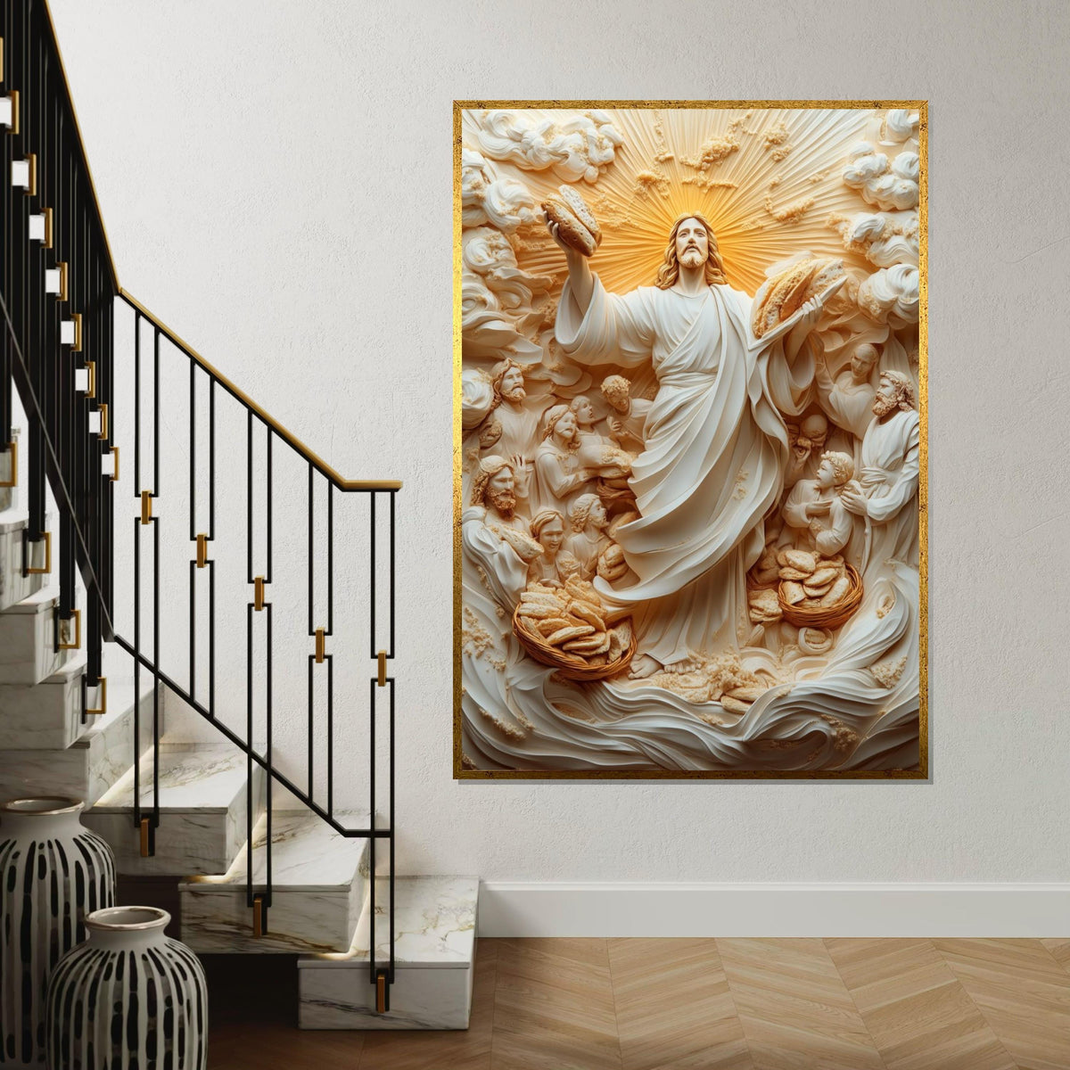 Miracle of Bread Wall Art, Jesus Canvas Print, Spiritual Canvas, Divine Scene Art, Wall Art Canvas Design, Ready to Hang Decoration
