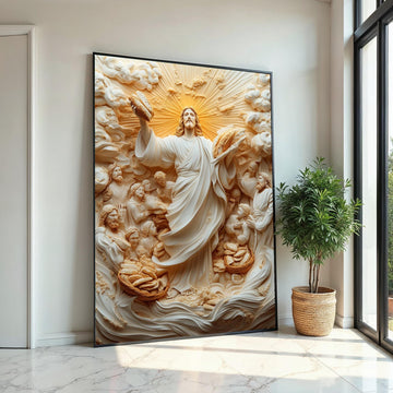 Miracle of Bread Wall Art, Jesus Canvas Print, Spiritual Canvas, Divine Scene Art, Wall Art Canvas Design, Ready to Hang Decoration