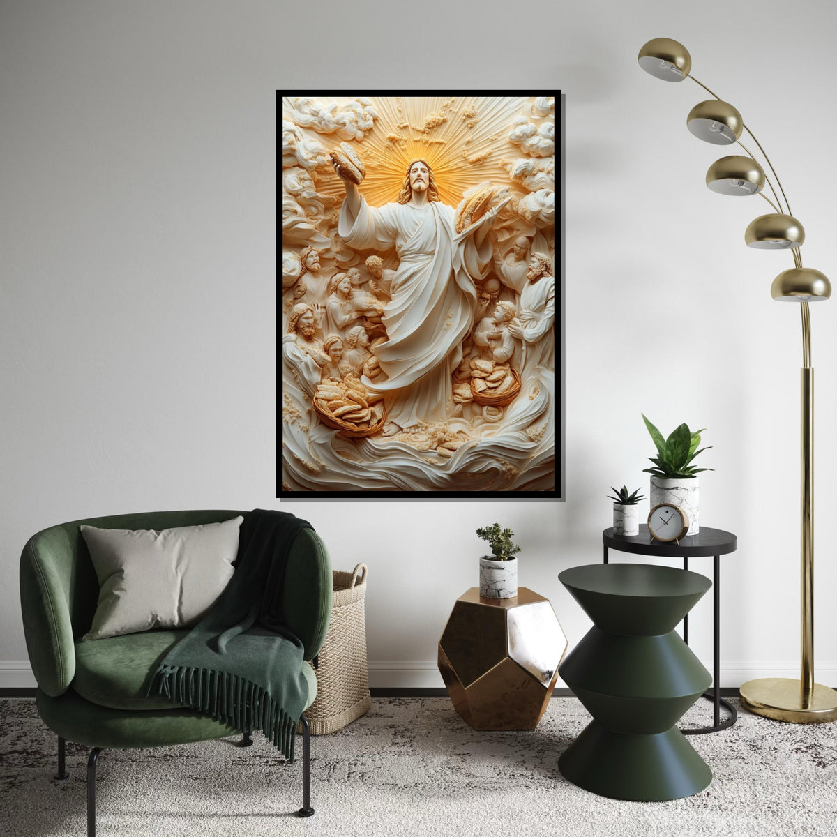 Miracle of Bread Wall Art, Jesus Canvas Print, Spiritual Canvas, Divine Scene Art, Wall Art Canvas Design, Ready to Hang Decoration