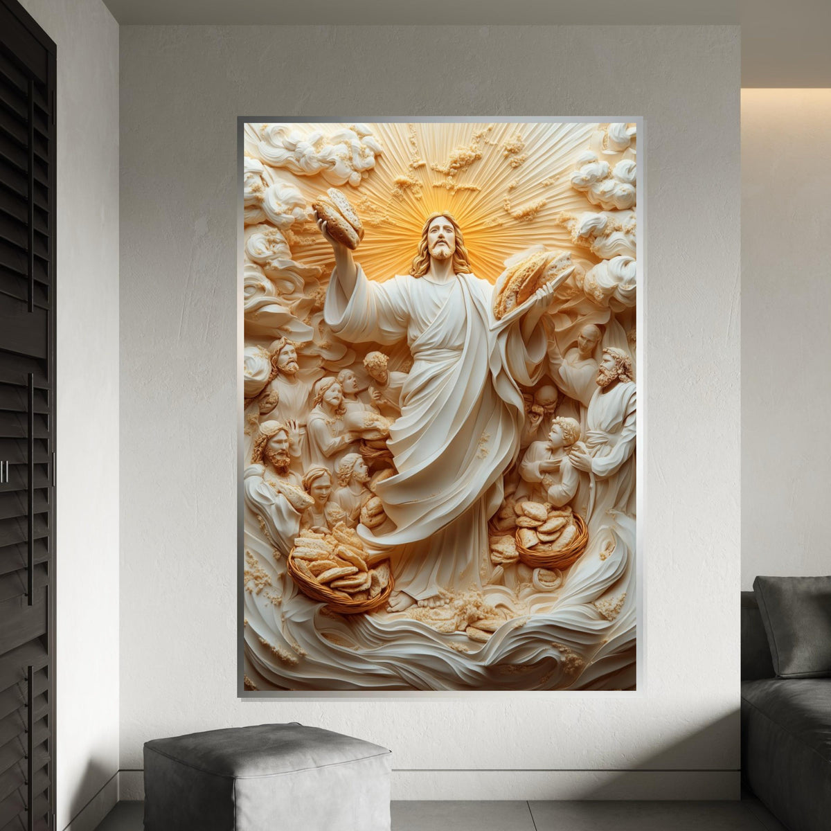 Miracle of Bread Wall Art, Jesus Canvas Print, Spiritual Canvas, Divine Scene Art, Wall Art Canvas Design, Ready to Hang Decoration