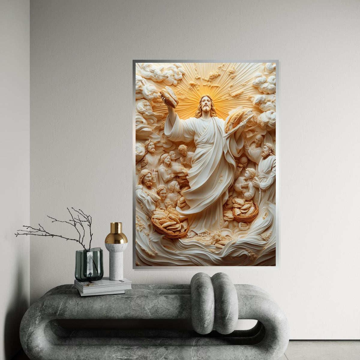 Miracle of Bread Wall Art, Jesus Canvas Print, Spiritual Canvas, Divine Scene Art, Wall Art Canvas Design, Ready to Hang Decoration