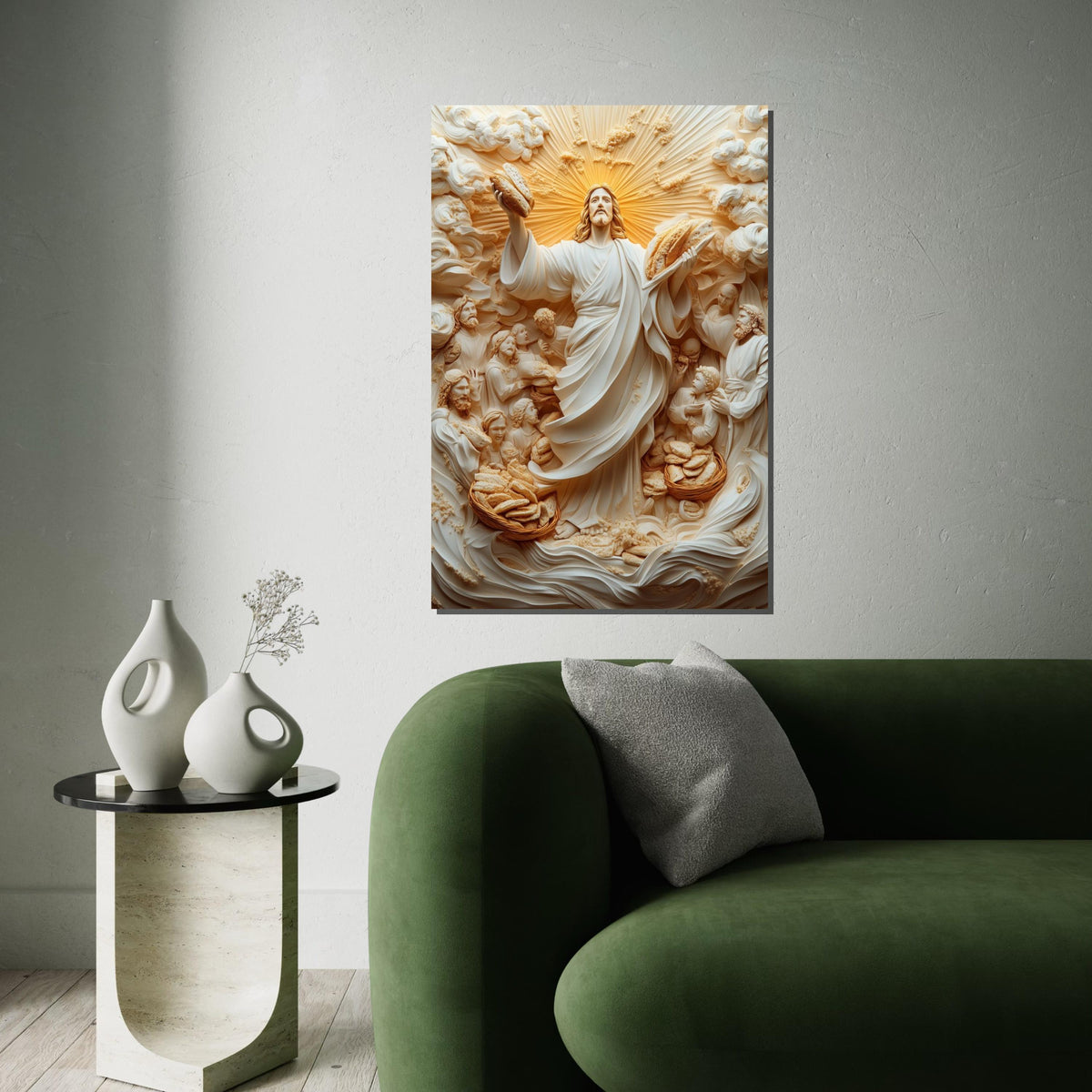 Miracle of Bread Wall Art, Jesus Canvas Print, Spiritual Canvas, Divine Scene Art, Wall Art Canvas Design, Ready to Hang Decoration