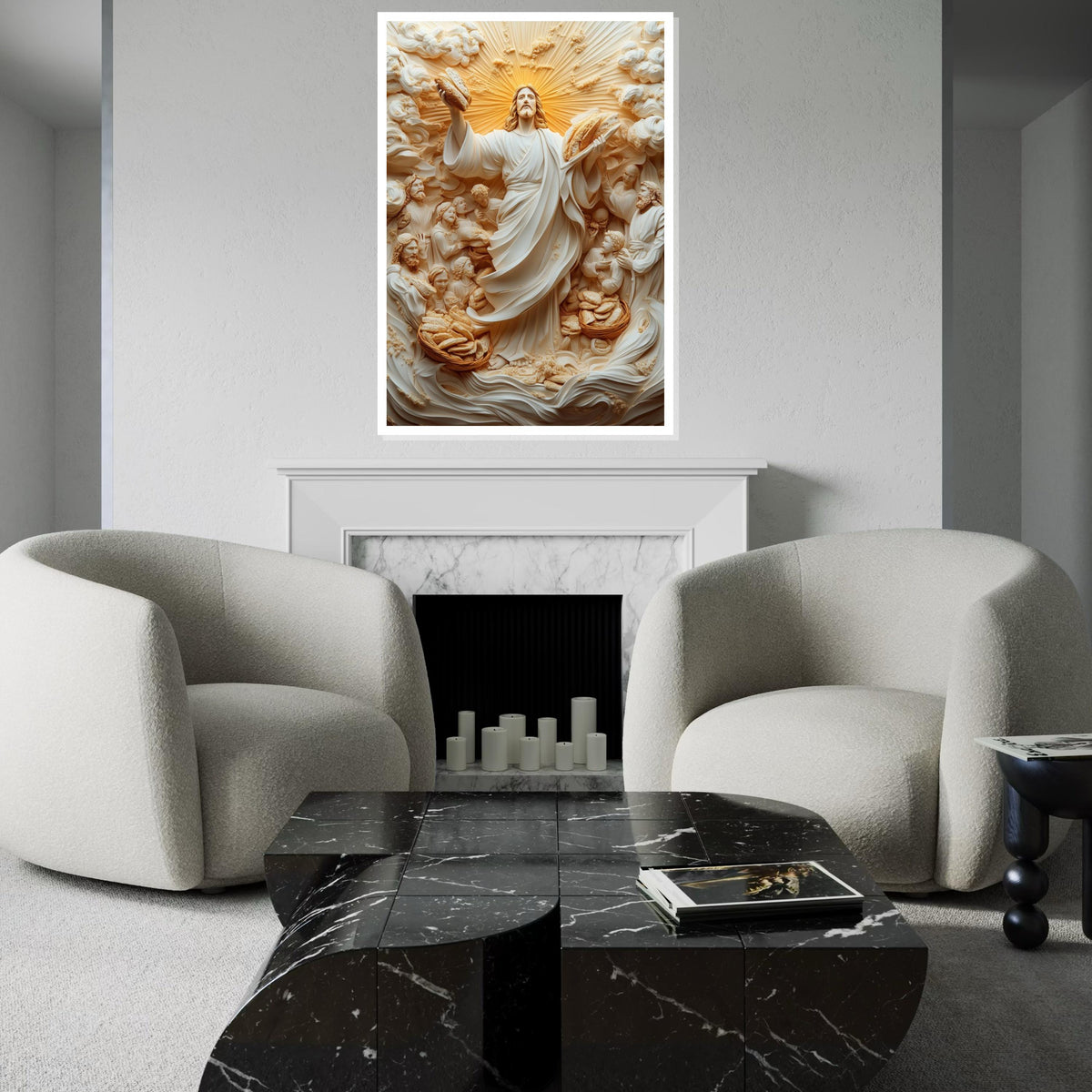 Miracle of Bread Wall Art, Jesus Canvas Print, Spiritual Canvas, Divine Scene Art, Wall Art Canvas Design, Ready to Hang Decoration