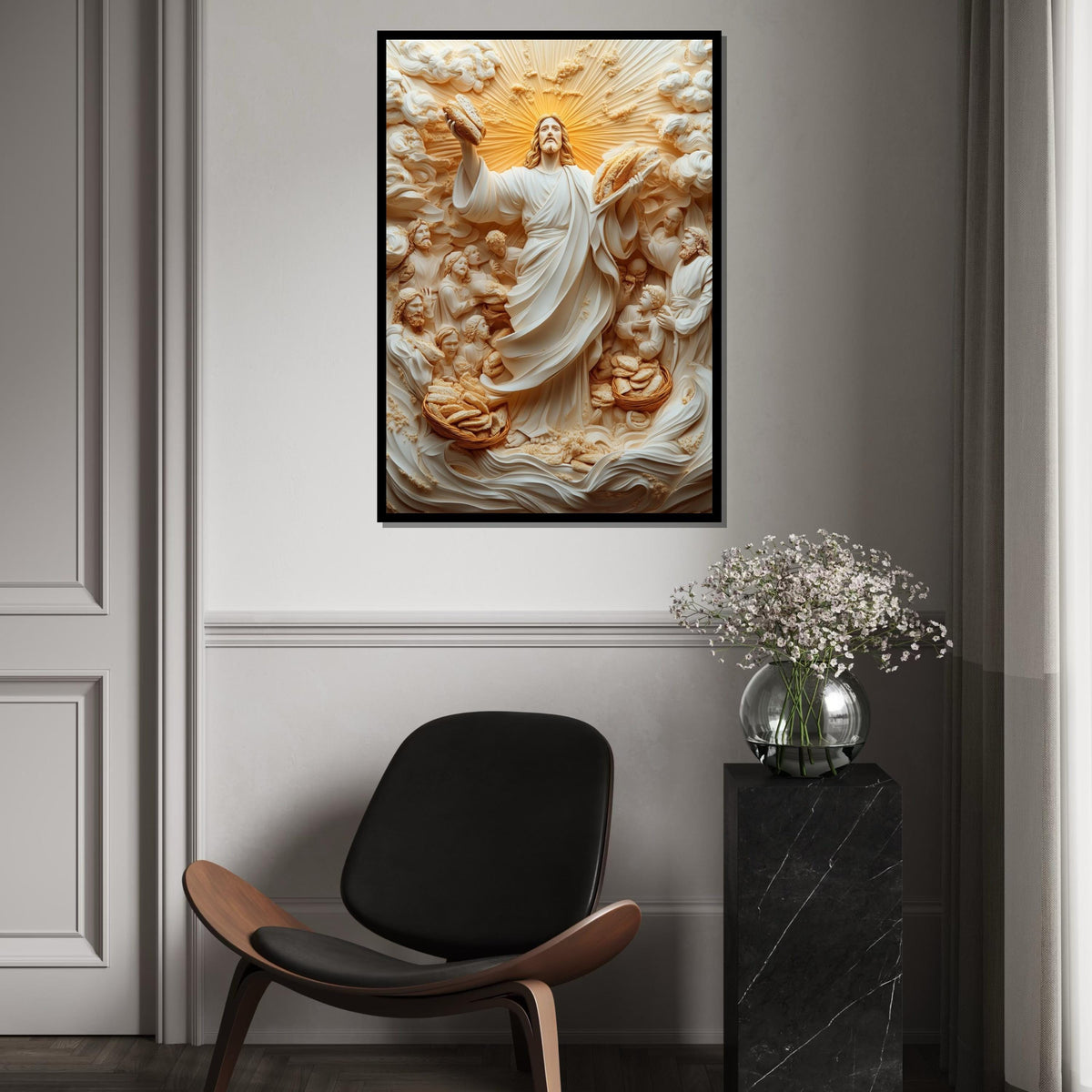 Miracle of Bread Wall Art, Jesus Canvas Print, Spiritual Canvas, Divine Scene Art, Wall Art Canvas Design, Ready to Hang Decoration