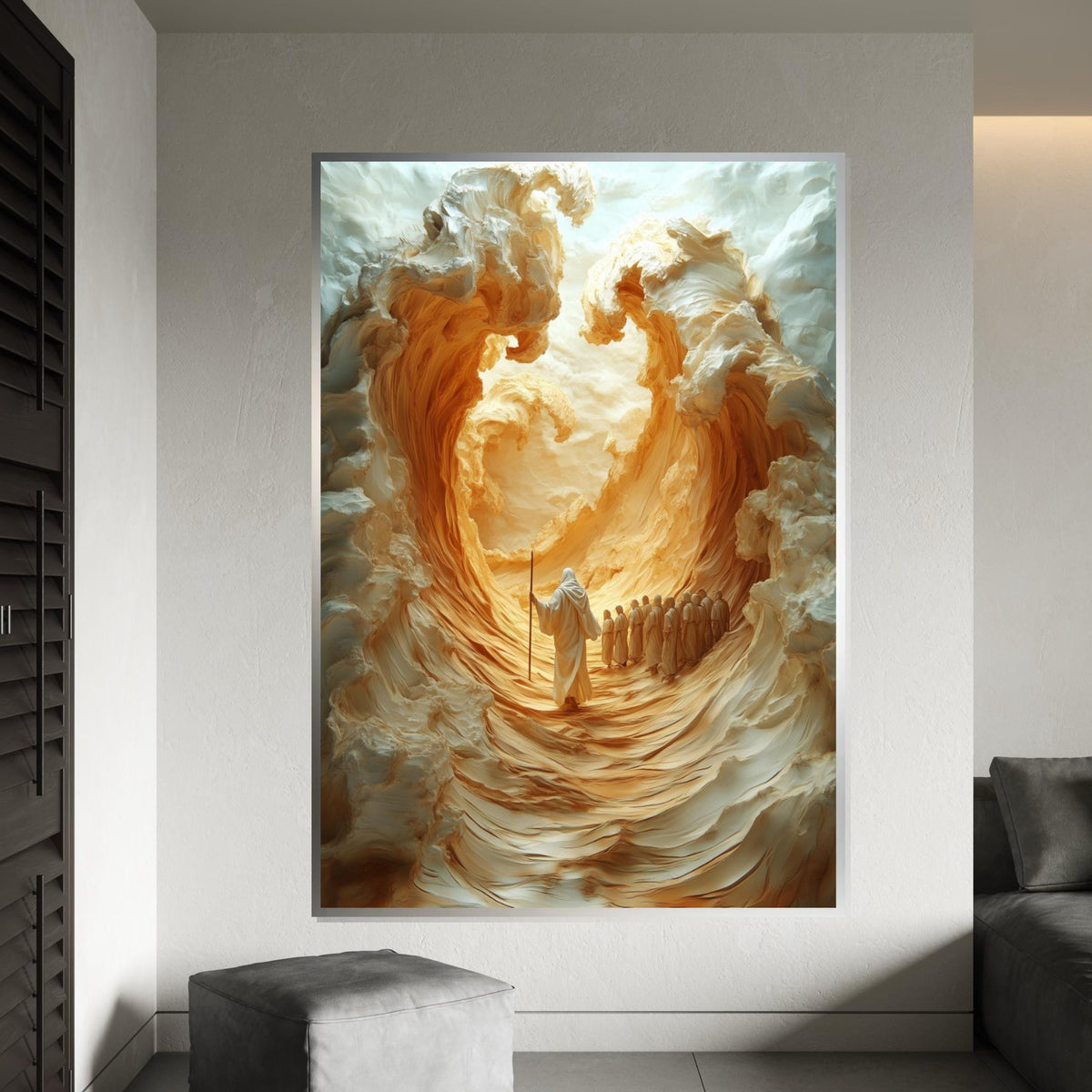 Jesus Wall Art,Exodus Miracle Canvas, Parting Sea Art, Biblical Scene Wall Art, Spiritual Canvas Design, Ready to Hang Religious Decoration