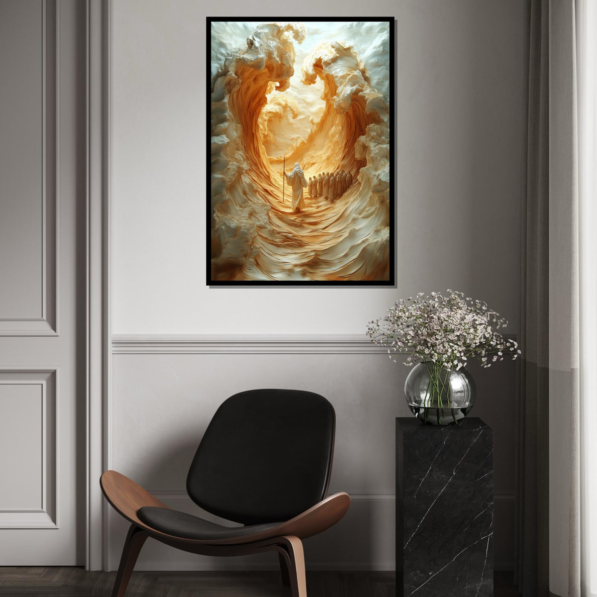 Jesus Wall Art,Exodus Miracle Canvas, Parting Sea Art, Biblical Scene Wall Art, Spiritual Canvas Design, Ready to Hang Religious Decoration