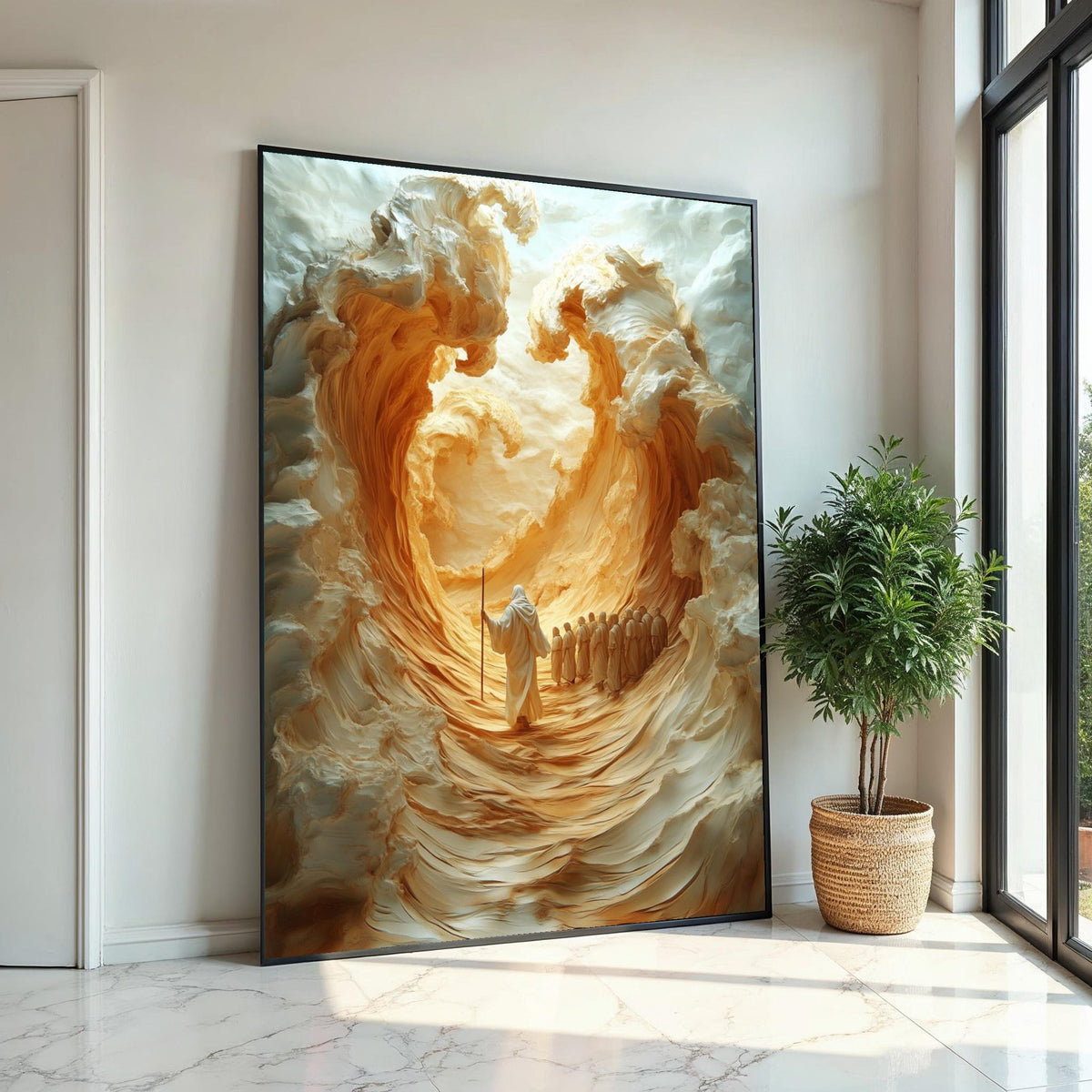 Jesus Wall Art,Exodus Miracle Canvas, Parting Sea Art, Biblical Scene Wall Art, Spiritual Canvas Design, Ready to Hang Religious Decoration