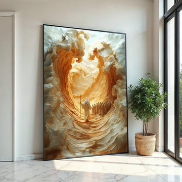 Jesus Wall Art,Exodus Miracle Canvas, Parting Sea Art, Biblical Scene Wall Art, Spiritual Canvas Design, Ready to Hang Religious Decoration