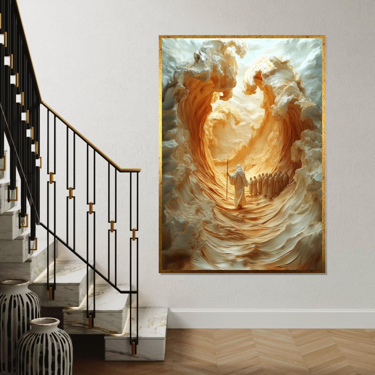 Jesus Wall Art,Exodus Miracle Canvas, Parting Sea Art, Biblical Scene Wall Art, Spiritual Canvas Design, Ready to Hang Religious Decoration