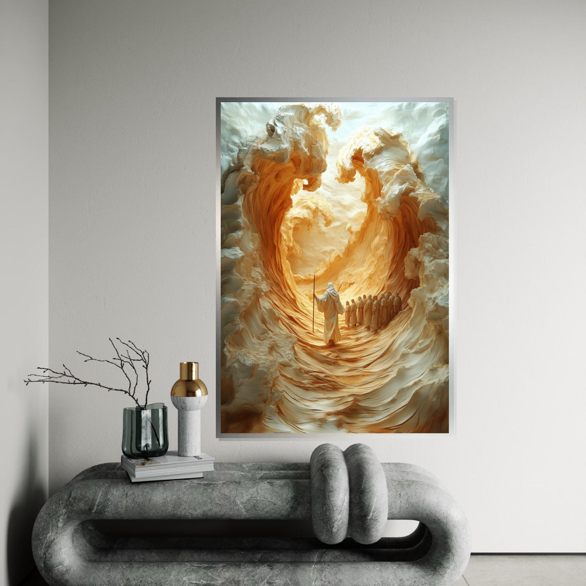 Jesus Wall Art,Exodus Miracle Canvas, Parting Sea Art, Biblical Scene Wall Art, Spiritual Canvas Design, Ready to Hang Religious Decoration