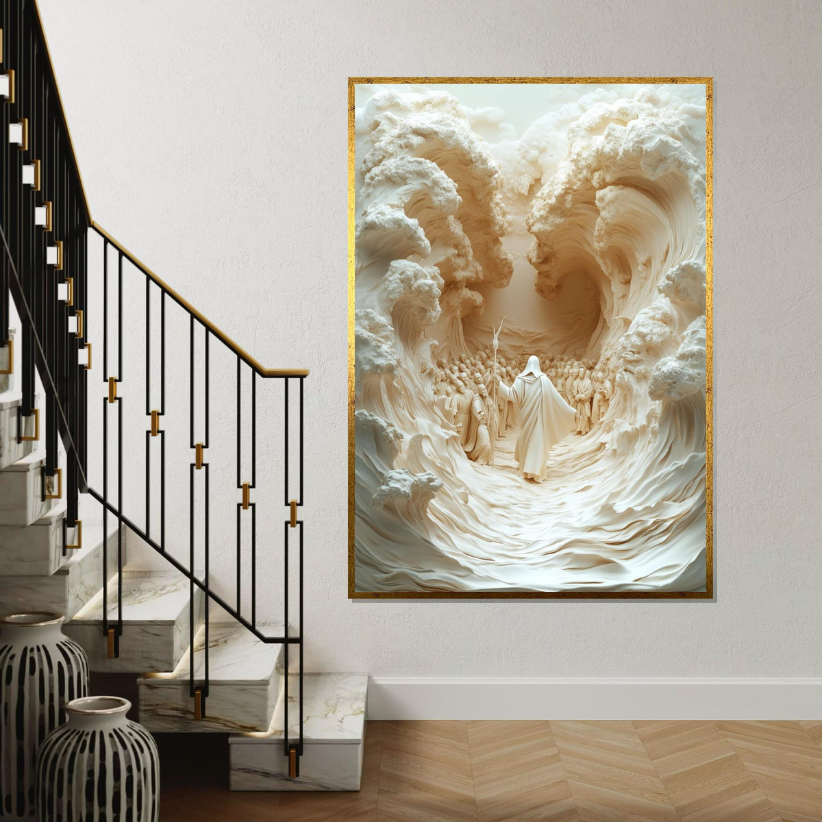 Moses Parting Sea Canvas, Biblical Art Print, Exodus Journey, Wall Art Canvas Design, Ready To Hang Spiritual Decoration