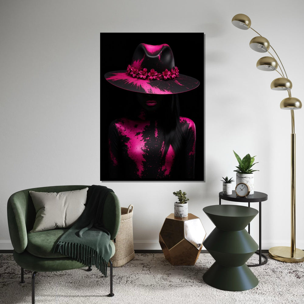 Pink Floral Hat Art, Abstract Canvas, Fashion Canvas Print, Wall Art Design, Ready to Hang, Modern Decor, Color Splash Canvas
