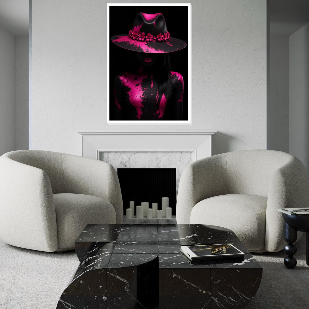 Pink Floral Hat Art, Abstract Canvas, Fashion Canvas Print, Wall Art Design, Ready to Hang, Modern Decor, Color Splash Canvas