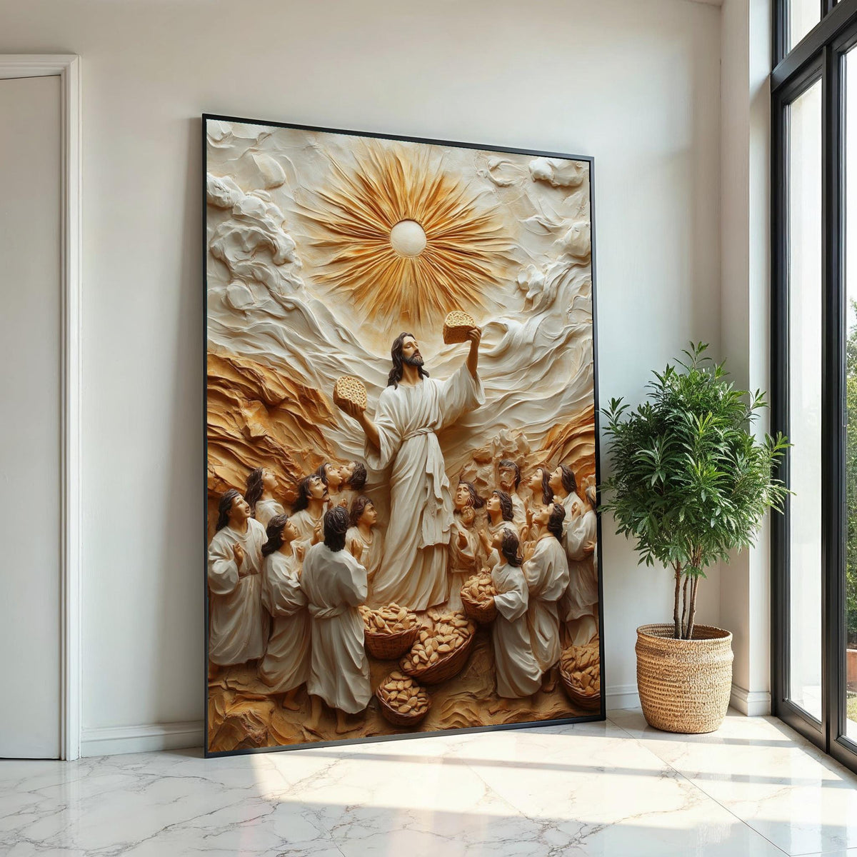 Miracles of Bread Canvas, Jesus Wall Art, Biblical Scene Poster, Spiritual Wall Art Canvas Design, Ready to Hang Decoration