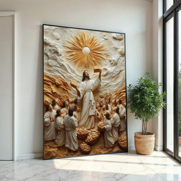 Miracles of Bread Canvas, Jesus Wall Art, Biblical Scene Poster, Spiritual Wall Art Canvas Design, Ready to Hang Decoration