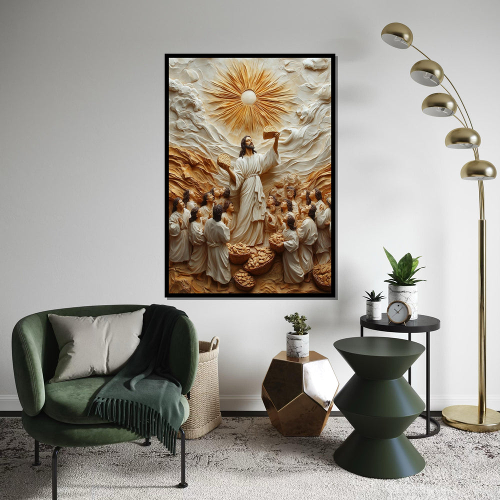 Miracles of Bread Canvas, Jesus Wall Art, Biblical Scene Poster, Spiritual Wall Art Canvas Design, Ready to Hang Decoration