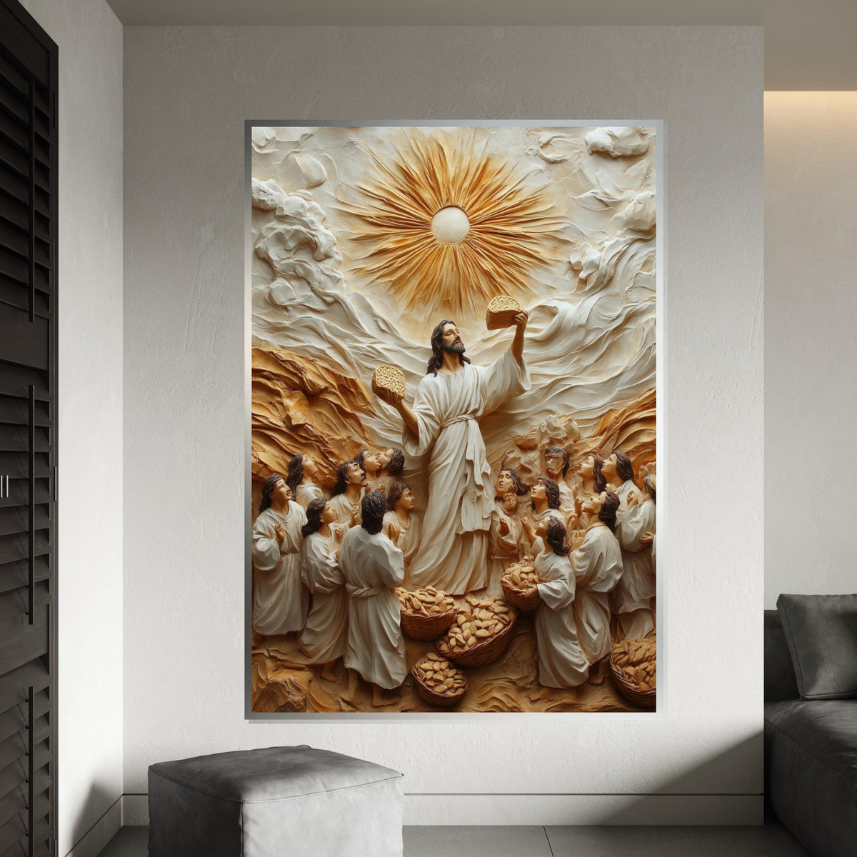 Miracles of Bread Canvas, Jesus Wall Art, Biblical Scene Poster, Spiritual Wall Art Canvas Design, Ready to Hang Decoration