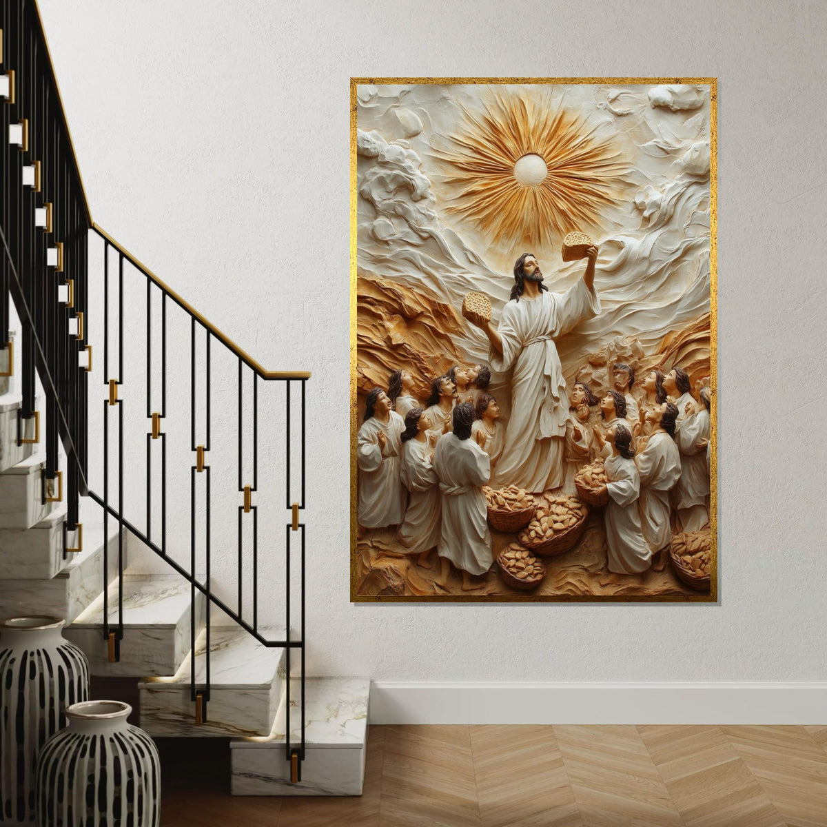 Miracles of Bread Canvas, Jesus Wall Art, Biblical Scene Poster, Spiritual Wall Art Canvas Design, Ready to Hang Decoration