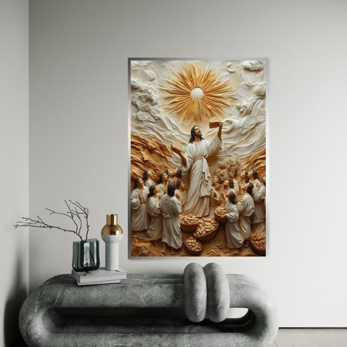 Miracles of Bread Canvas, Jesus Wall Art, Biblical Scene Poster, Spiritual Wall Art Canvas Design, Ready to Hang Decoration