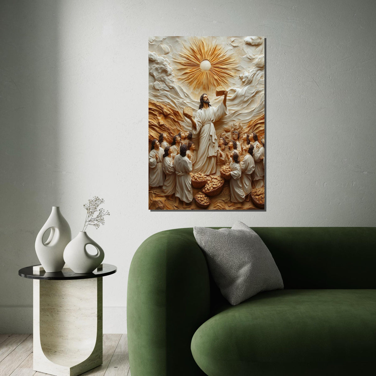 Miracles of Bread Canvas, Jesus Wall Art, Biblical Scene Poster, Spiritual Wall Art Canvas Design, Ready to Hang Decoration