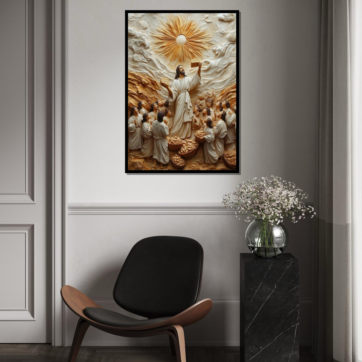 Miracles of Bread Canvas, Jesus Wall Art, Biblical Scene Poster, Spiritual Wall Art Canvas Design, Ready to Hang Decoration