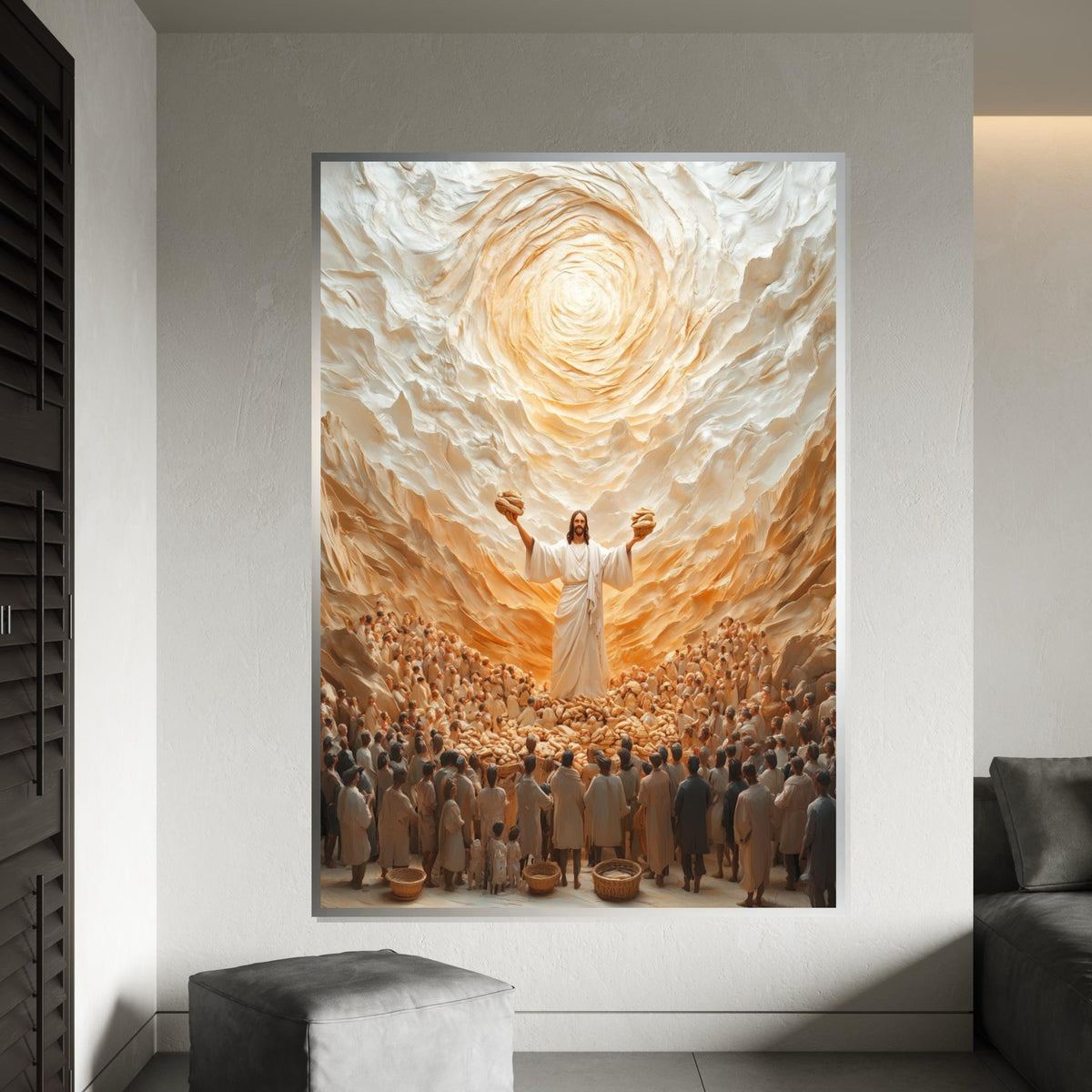 Divine Miracle Canvas, Loaves and Fishes Art, Inspirational Wall Art Canvas Design, Spiritual Decor, Ready to Hang Decoration