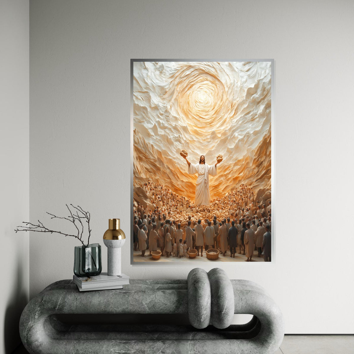 Divine Miracle Canvas, Loaves and Fishes Art, Inspirational Wall Art Canvas Design, Spiritual Decor, Ready to Hang Decoration