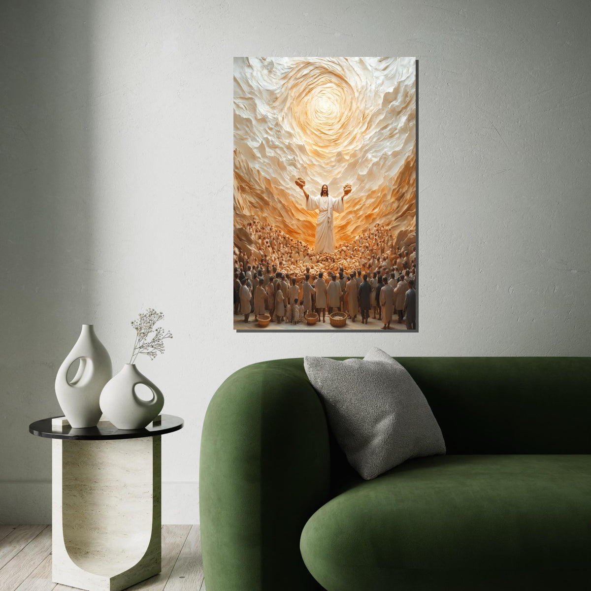 Divine Miracle Canvas, Loaves and Fishes Art, Inspirational Wall Art Canvas Design, Spiritual Decor, Ready to Hang Decoration