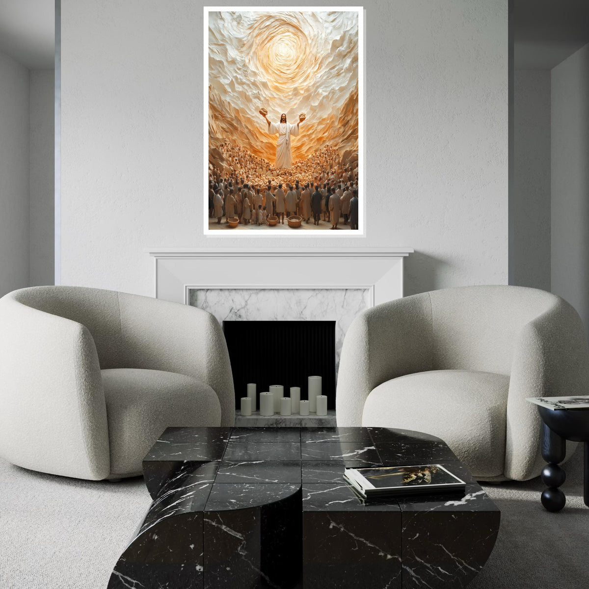 Divine Miracle Canvas, Loaves and Fishes Art, Inspirational Wall Art Canvas Design, Spiritual Decor, Ready to Hang Decoration