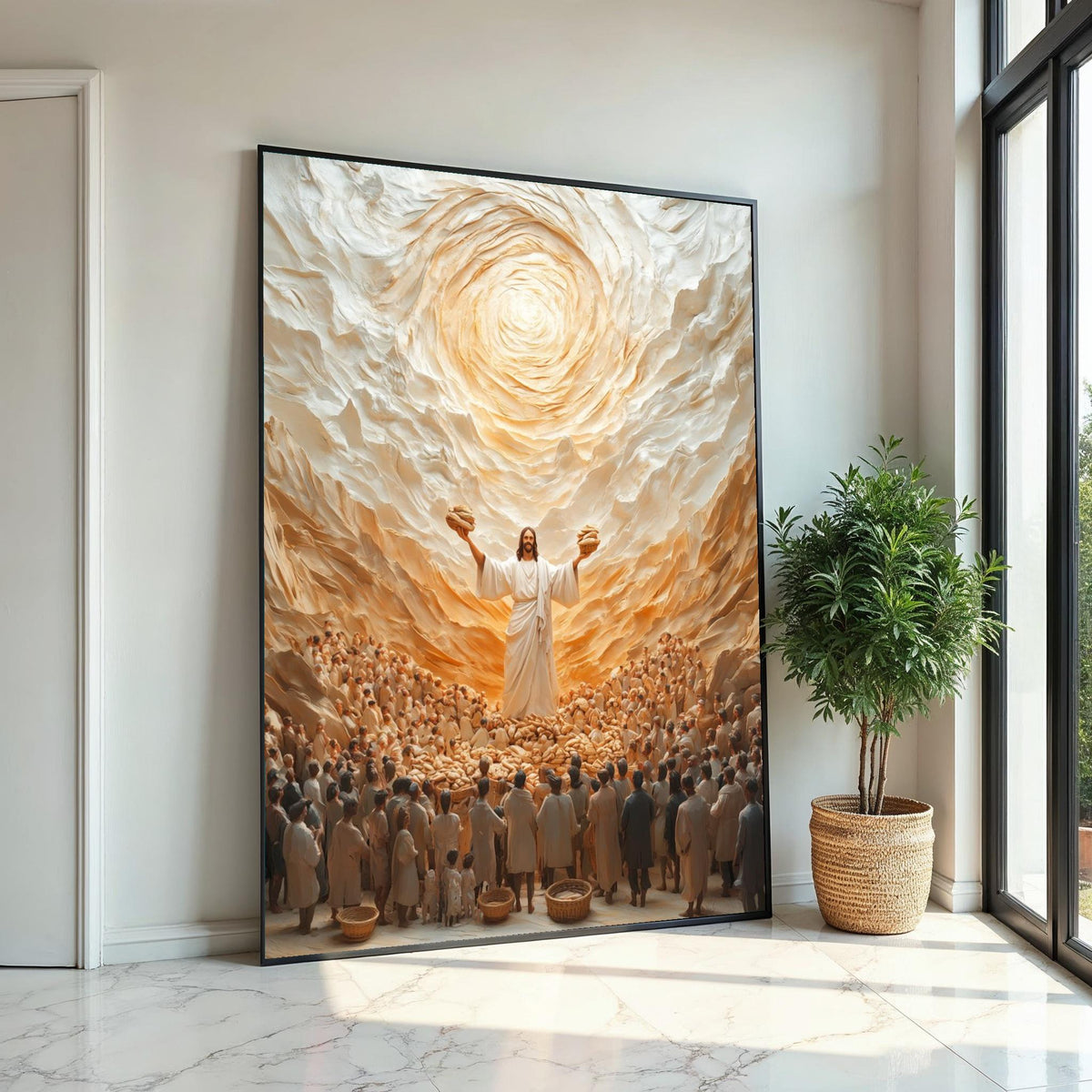 Divine Miracle Canvas, Loaves and Fishes Art, Inspirational Wall Art Canvas Design, Spiritual Decor, Ready to Hang Decoration