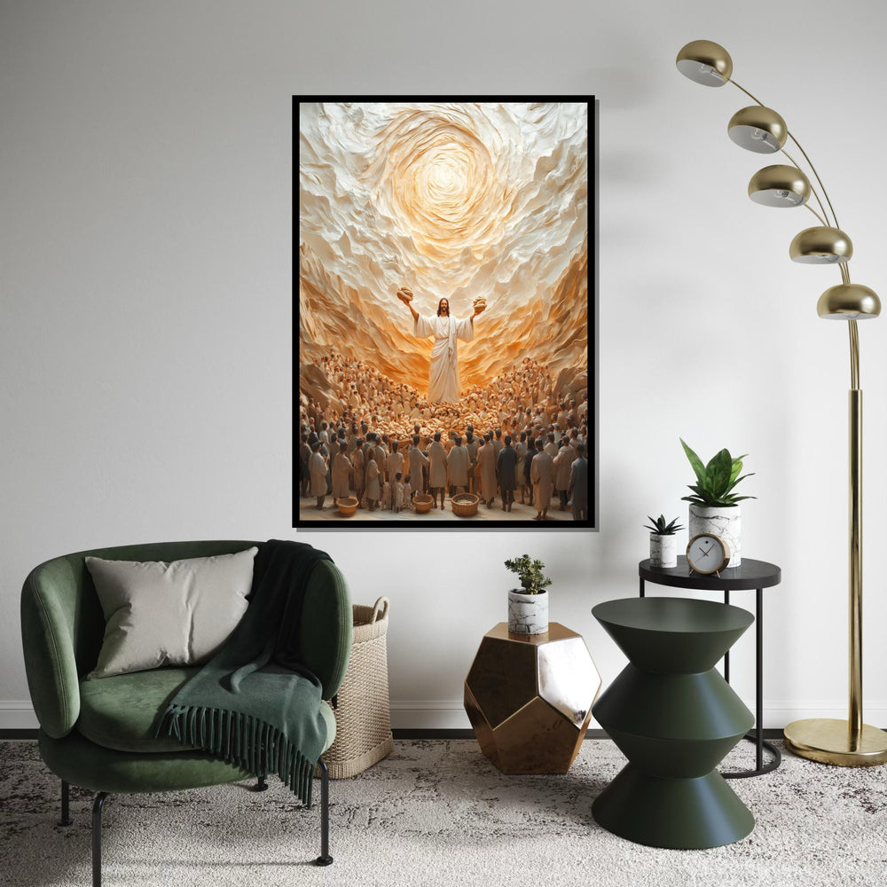 Divine Miracle Canvas, Loaves and Fishes Art, Inspirational Wall Art Canvas Design, Spiritual Decor, Ready to Hang Decoration