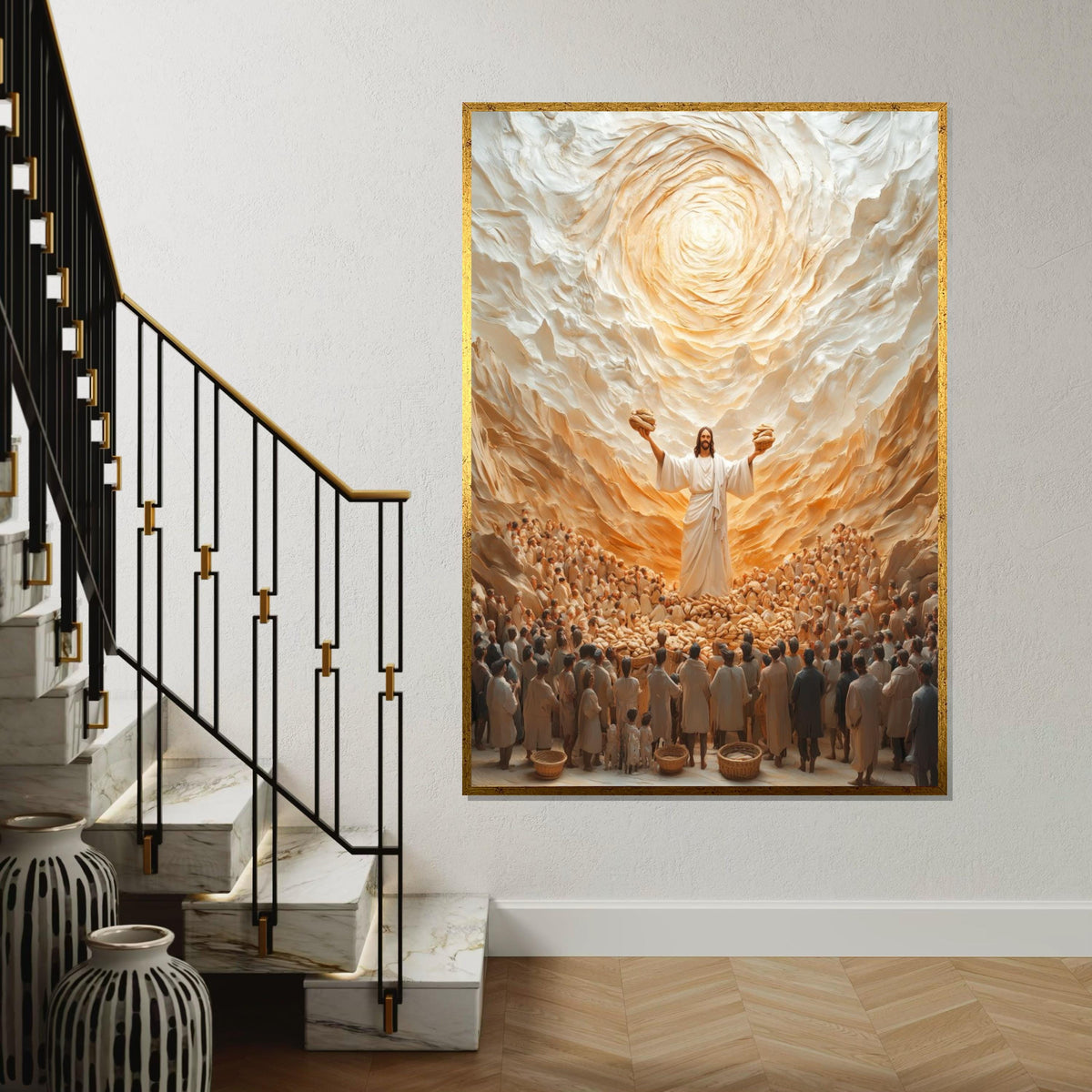 Divine Miracle Canvas, Loaves and Fishes Art, Inspirational Wall Art Canvas Design, Spiritual Decor, Ready to Hang Decoration