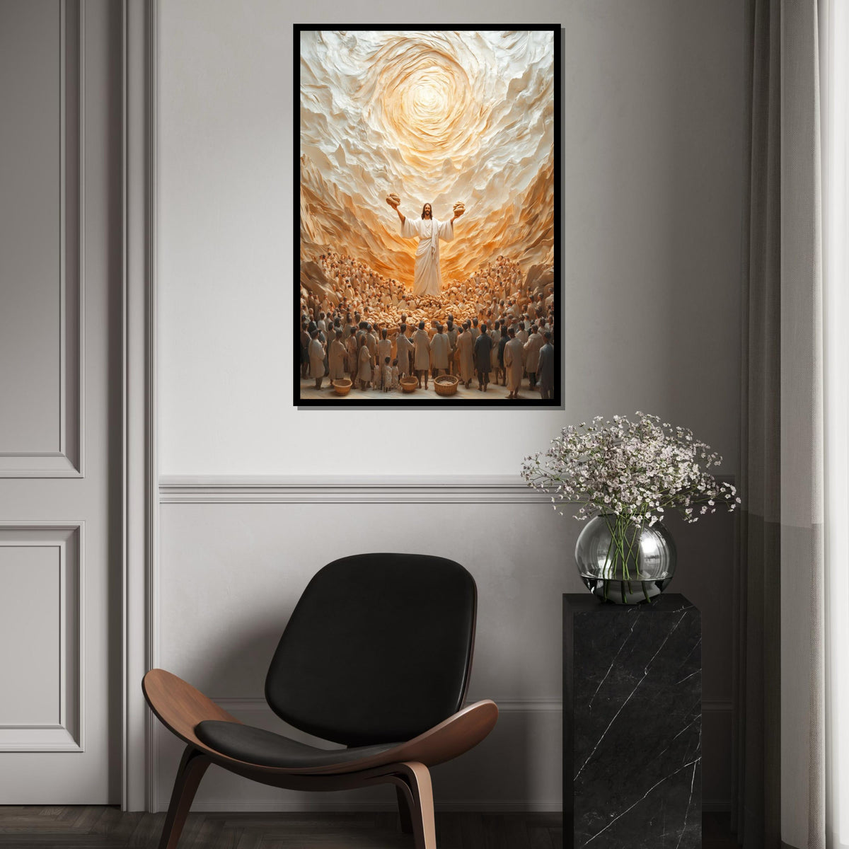 Divine Miracle Canvas, Loaves and Fishes Art, Inspirational Wall Art Canvas Design, Spiritual Decor, Ready to Hang Decoration