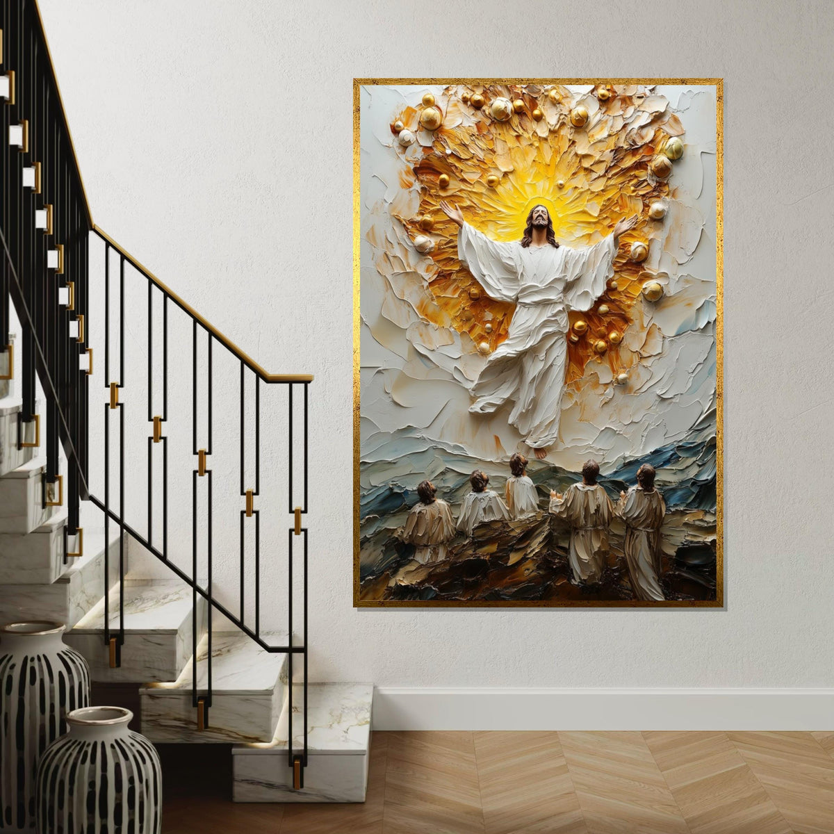 Divine Ascension Canvas, Jesus Spiritual Wall Art, Religious Decor, Heavenly Light Painting, Ready To Hang Wall Art, Inspirational Design