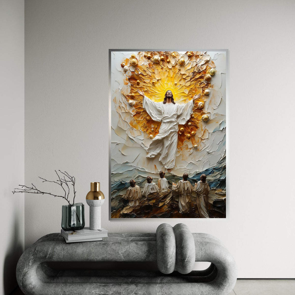 Divine Ascension Canvas, Jesus Spiritual Wall Art, Religious Decor, Heavenly Light Painting, Ready To Hang Wall Art, Inspirational Design