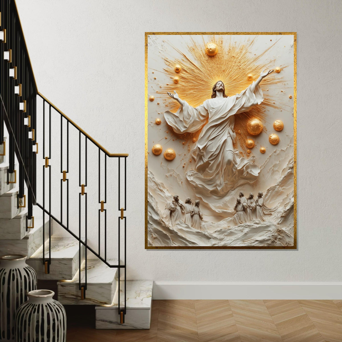 Divine Ascension Canvas, Radiant Savior Art, Religious Wall Decor, Jesus Rising Canvas, Spiritual Wall Art, Ready To Hang Decoration,