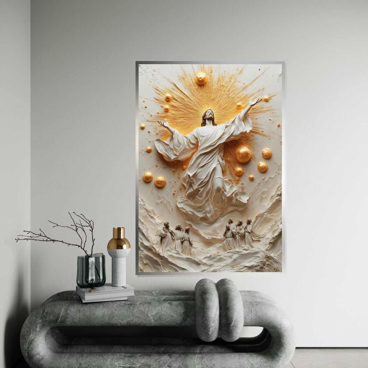 Divine Ascension Canvas, Radiant Savior Art, Religious Wall Decor, Jesus Rising Canvas, Spiritual Wall Art, Ready To Hang Decoration,