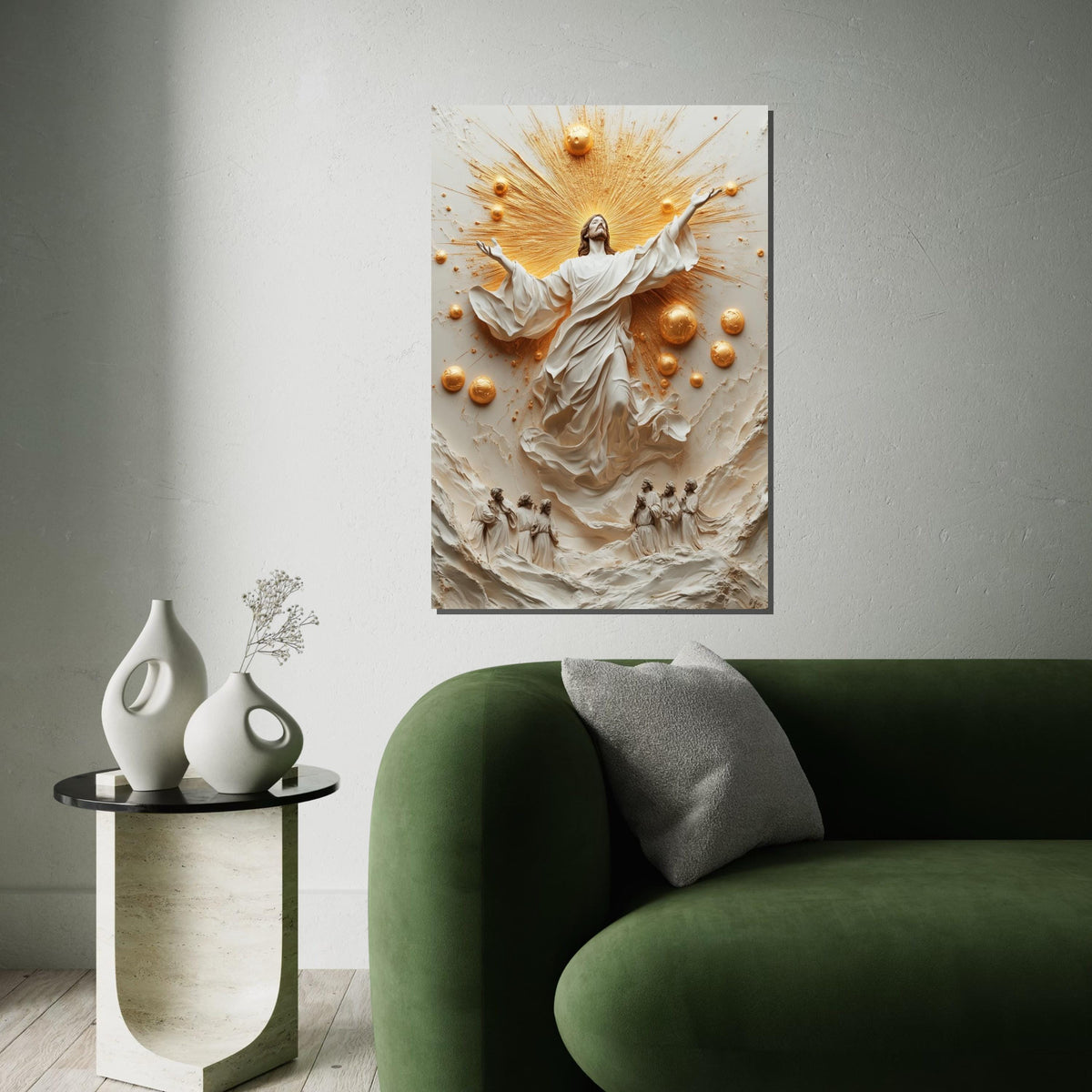 Divine Ascension Canvas, Radiant Savior Art, Religious Wall Decor, Jesus Rising Canvas, Spiritual Wall Art, Ready To Hang Decoration,