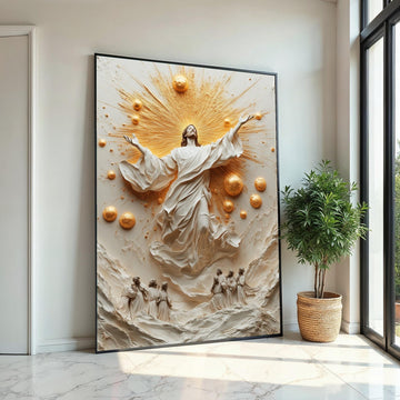 Divine Ascension Canvas, Radiant Savior Art, Religious Wall Decor, Jesus Rising Canvas, Spiritual Wall Art, Ready To Hang Decoration,