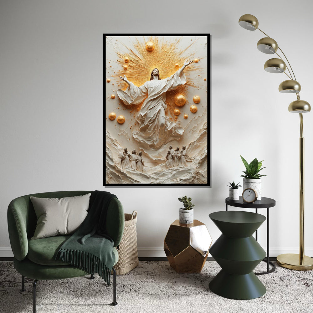 Divine Ascension Canvas, Radiant Savior Art, Religious Wall Decor, Jesus Rising Canvas, Spiritual Wall Art, Ready To Hang Decoration,