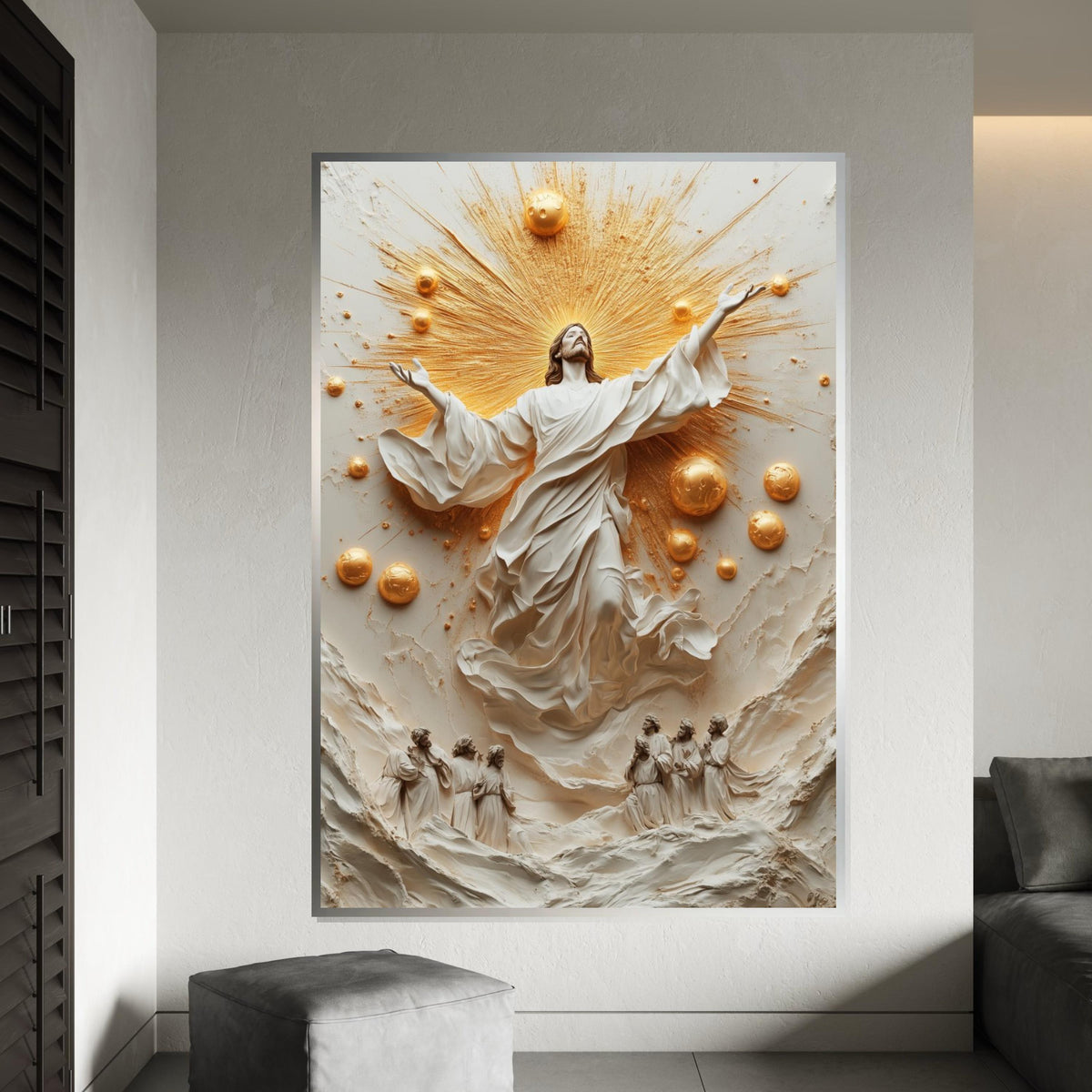Divine Ascension Canvas, Radiant Savior Art, Religious Wall Decor, Jesus Rising Canvas, Spiritual Wall Art, Ready To Hang Decoration,