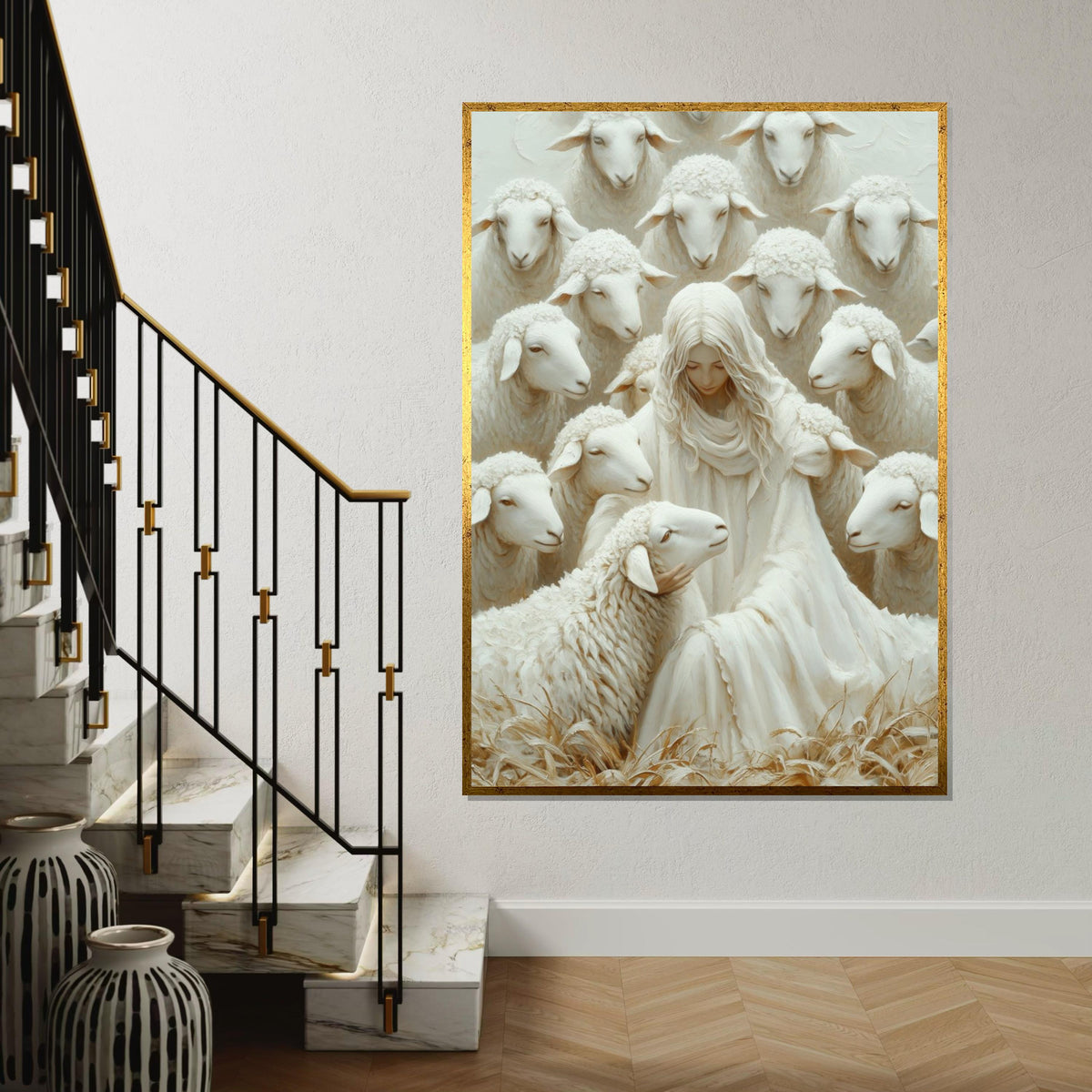 Holy Shepherd Canvas, Spiritual Sheep Art, Religious Wall Art, Canvas Design Print, Ready to Hang, Inspirational Home Decor