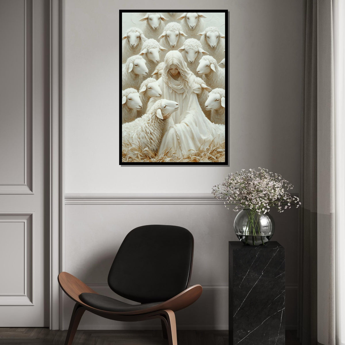 Holy Shepherd Canvas, Spiritual Sheep Art, Religious Wall Art, Canvas Design Print, Ready to Hang, Inspirational Home Decor