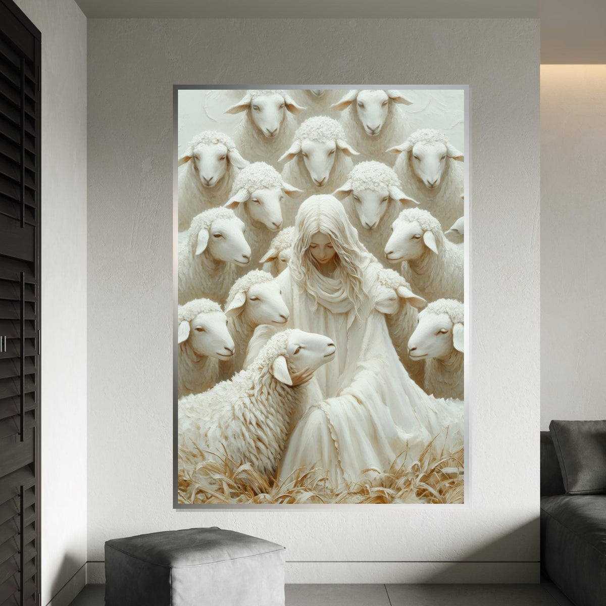 Holy Shepherd Canvas, Spiritual Sheep Art, Religious Wall Art, Canvas Design Print, Ready to Hang, Inspirational Home Decor