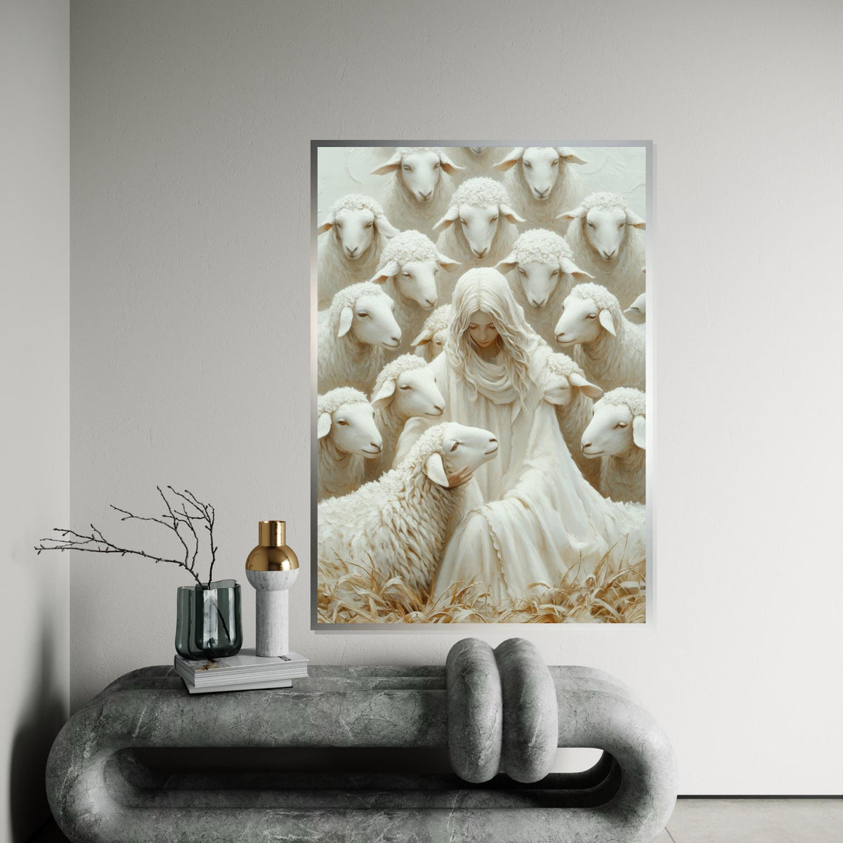 Holy Shepherd Canvas, Spiritual Sheep Art, Religious Wall Art, Canvas Design Print, Ready to Hang, Inspirational Home Decor