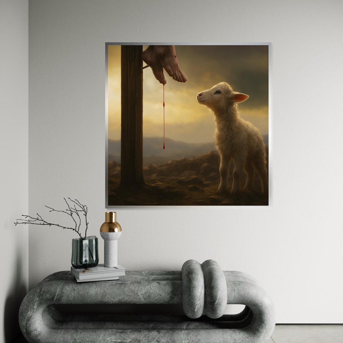 Crucifixion Canvas, Lamb of God Art, Religious Wall Art, Spiritual Canvas Design, Ready to Hang, Inspirational Home Decor