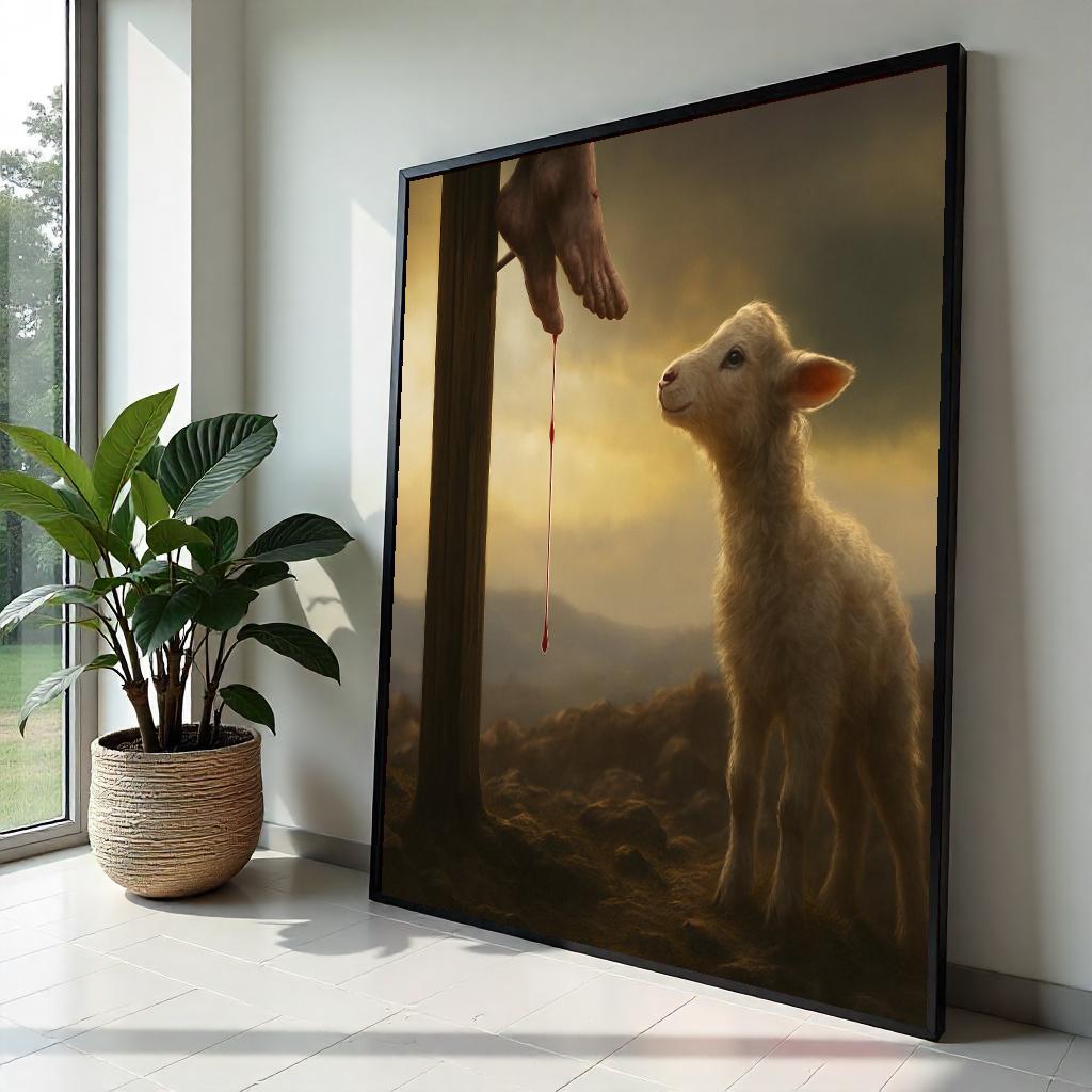Crucifixion Canvas, Lamb of God Art, Religious Wall Art, Spiritual Canvas Design, Ready to Hang, Inspirational Home Decor